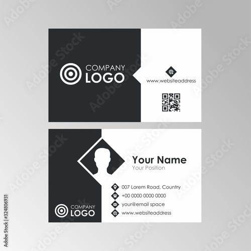 Simple clean black and white business card with qr code design, professional name card template vector