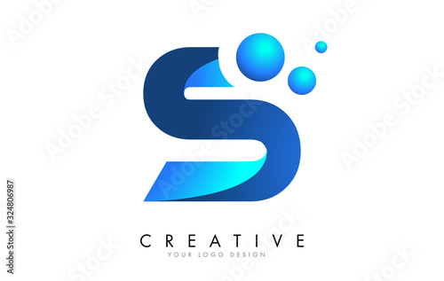 S Letter Logo Design with 3D and Ribbon Effect and Dots.