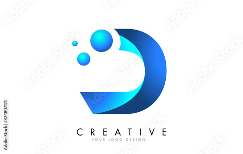 D Letter Logo Design with 3D and Ribbon Effect and Dots.