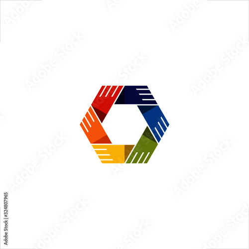 Hexagon hand hold together logo