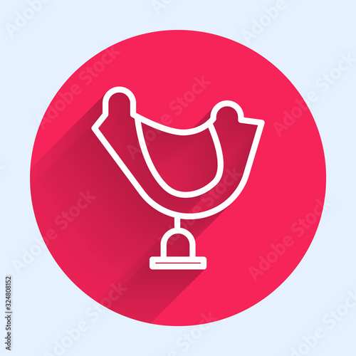 White line Wild west saddle icon isolated with long shadow. Red circle button. Vector Illustration