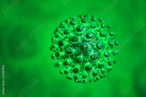 Coronavirus Disease Cell. Dangerous Influenza Pandemic Virus Strain Outbreak. Medical Health Risk Concept - 3D Illustration