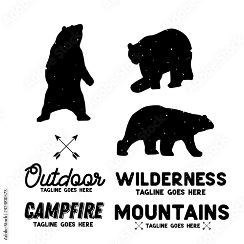 Bear Logo Builder Element Vector in Rugged Classic Vintage Style Black and White Color photo