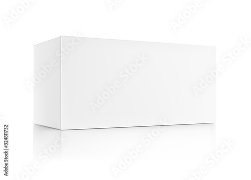 Realistic cardboard packaging box mockup. Vector illustration isolated on white background. Can be use for medicine, food, cosmetic and other. Ready for your presentation. EPS10.	