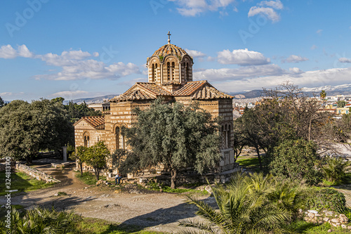 Church of Holy Apostles (Holy Apostles of Solaki, X century), located in Ancient Agora of Athens. Agora of Athens - archaeological site located beneath northwest slope of Acropolis. Athens, Greece. photo