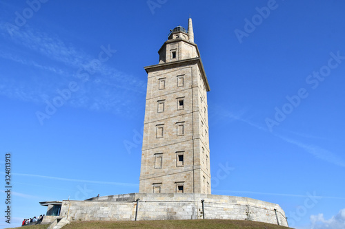 minaret of mosque, photo as a background , in a coruna north spain, galicia, spain, europe , tower of hercules lighthouse