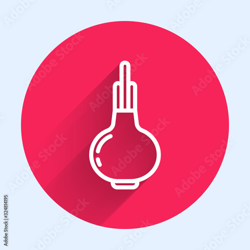White line Onion icon isolated with long shadow. Red circle button. Vector Illustration
