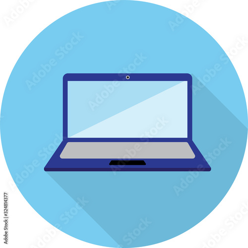 Vector flat notebook computer icon isolated on blue background and has shadow. Use for work and study Which is suitable for business people, students, accountants and investors.