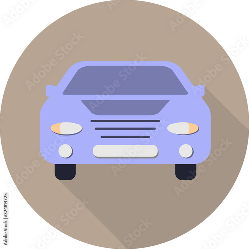 Vector flat car icon, isolated on gray background.