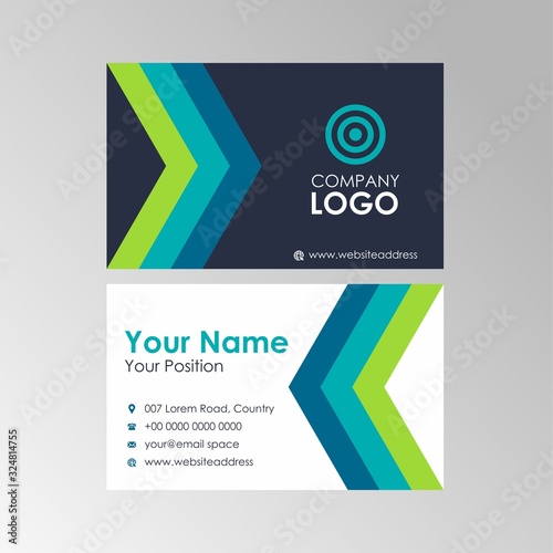 Simple geometric blue and green business card design, professional name card template vector