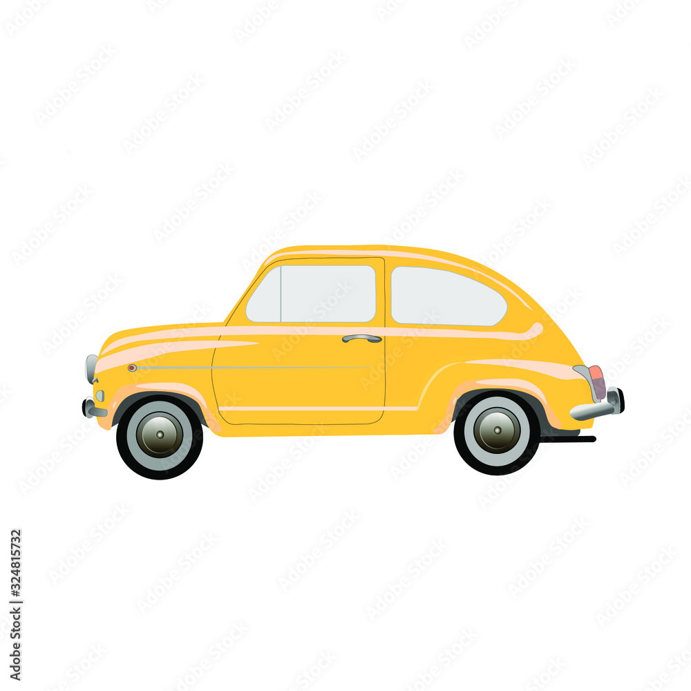 vector image of yellow reto car