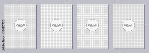 Set of flyer, posters, banners, placards, brochure design templates A6 size. Graphic design templates for logo, labels and badges. White and gray geometric textures. Abstract vector backgrounds.