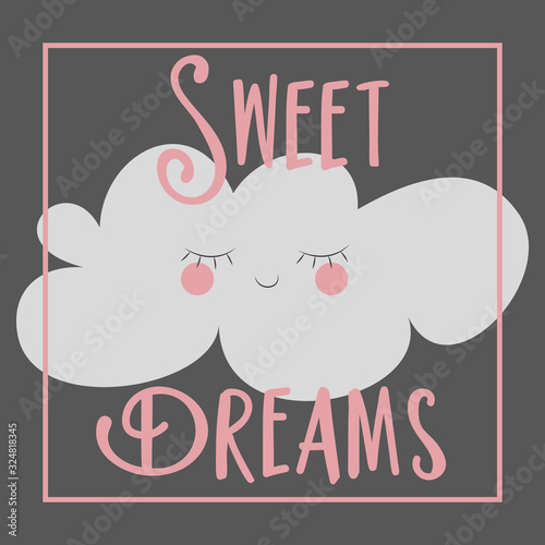 Sweet dreams- calligraphy with cute cloud. Baby room decor nursery prints, wall art, and poster.