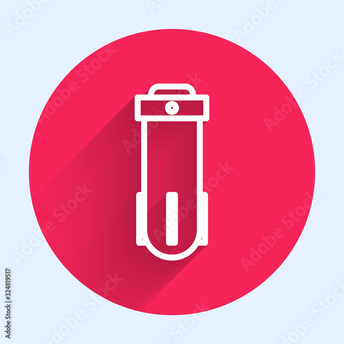 White line Water filter icon isolated with long shadow. System for filtration of water. Reverse osmosis system. Red circle button. Vector Illustration