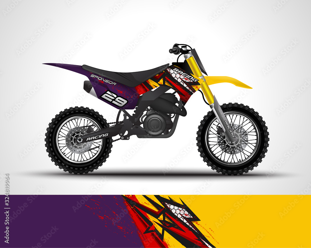 Racing motorcycle wrap decal and vinyl sticker design. Concept graphic abstract background for wrapping vehicles, motorsports, Sportbikes, motocross, supermoto and livery. Vector illustration. Racing motorcycle wrap decal and vinyl sticker design. Concept graphic abstract background for wrapping vehicles, motorsports, Sportbikes, motocross, supermoto and livery. Vector illustration.
