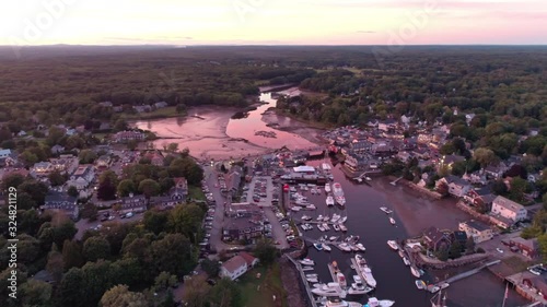Sunset drone aerial footage of Kennebunk and Kennebunkport, Maine, United States, York County photo
