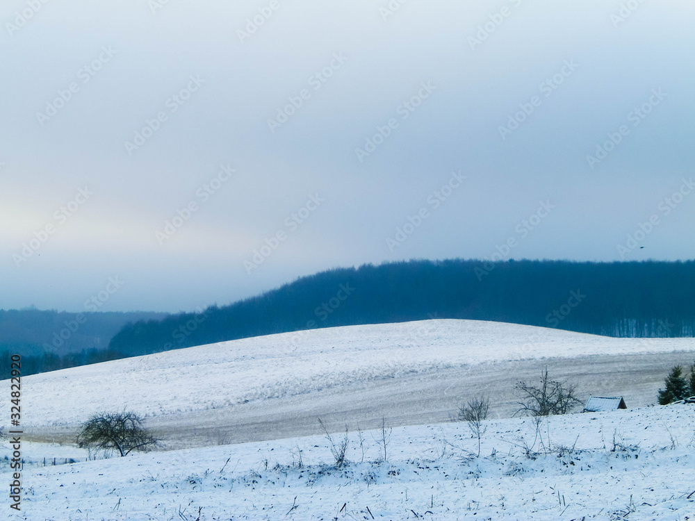 Winter over Kashubian hills, Wiezyca, Poland.