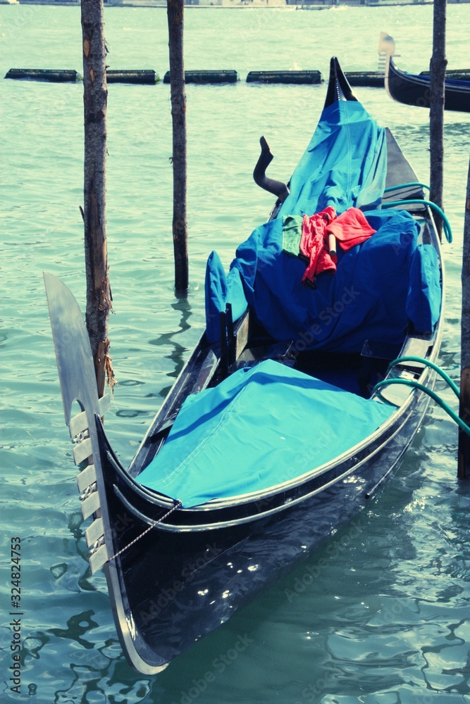 Venice gondola. Retro filtered colors style.