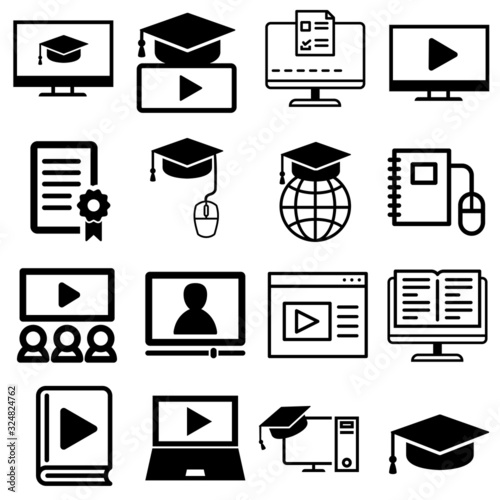 Online education vector icon set.  online courses illustration sign collection.