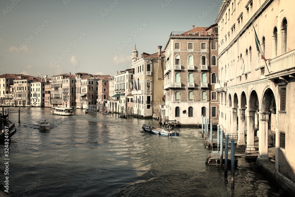 Venice canal. Retro filtered colors style.