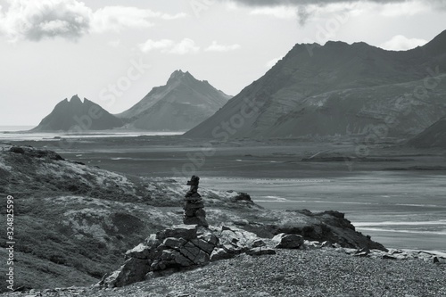 Iceland mountain landscape. Black and white vintage toned photo. © Tupungato