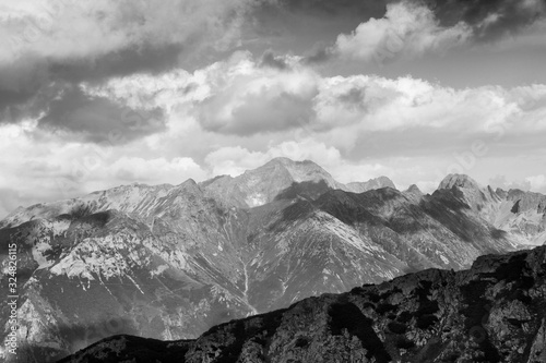 Poland mountains - Tatry. Black and white retro style photo.
