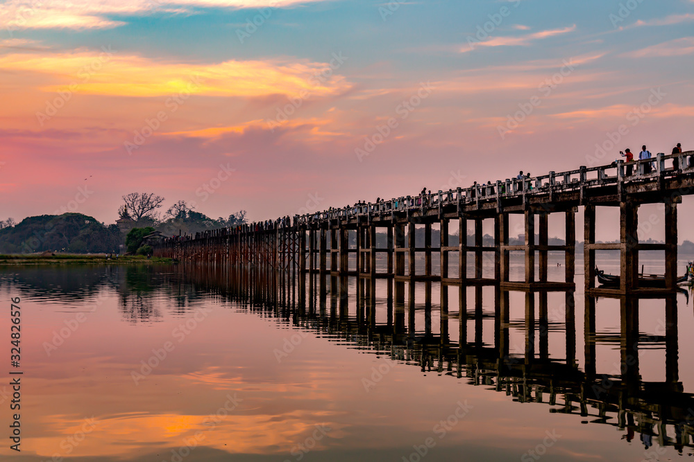 U-Bein Bridge in Mandalay, Myanmar.