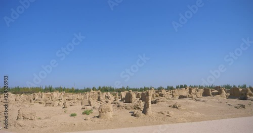 Landscape view of the Ruins of Jiaohe in Xinjiang Province China.