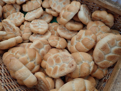traditional czech bun houska in bakery photo