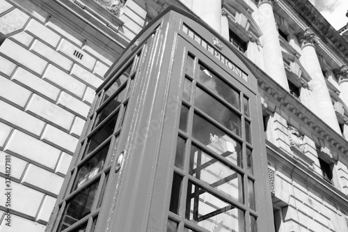 London telephone. Black and white vintage style photo.