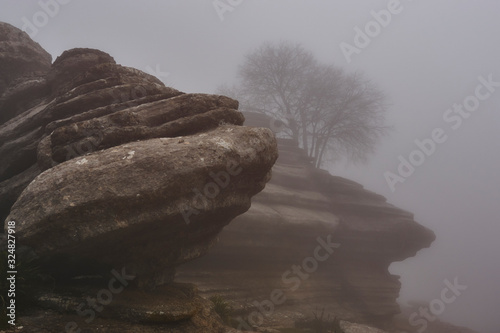Torcal de Antequera with fog, Malaga.