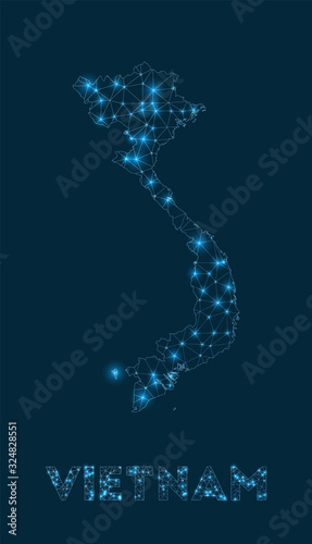 Vietnam network map. Abstract geometric map of the country. Internet connections and telecommunication design. Vibrant vector illustration.