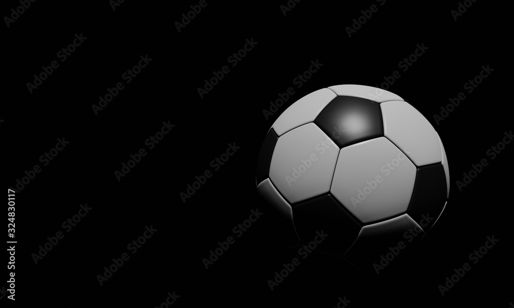 Realistic soccer ball or football ball basic pattern  on black background. 3d Style vector Ball on  black tone  use for background and wallpaper.