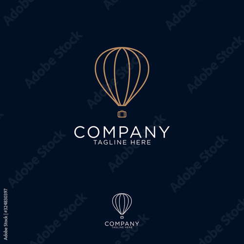 air balloon outline logo design emblem vector illustration gold elegant logo template