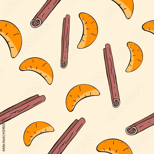 Seamless pattern vector illustration mandarin and cinnamon