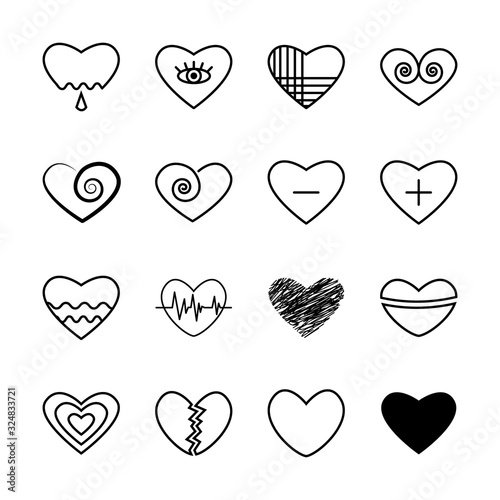 Heart outline black color set