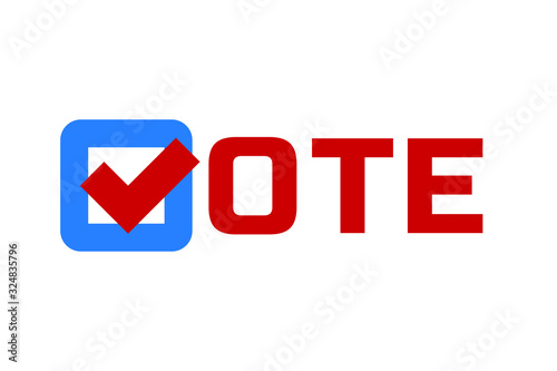 US American presidential election 2020. Vote word with check mark symbol. Patriotic element for poster, card, banner and background. Vector illustration