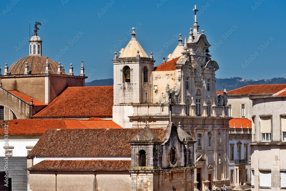 View of the Eastern façade of the Old Cathedral of Coimbra. Coimbre, Portugal