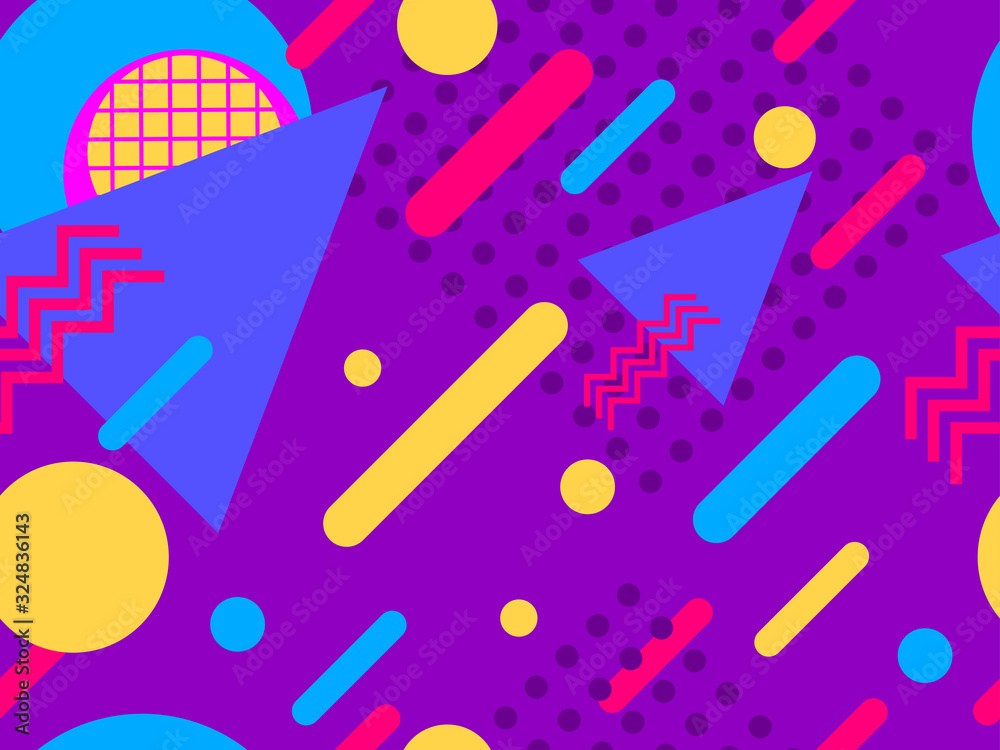 Seamless pattern with geometric figures in the style of the 80s. Memphis design element. Vector illustration Seamless pattern with geometric figures in the style of the 80s. Memphis design element. Vector illustration