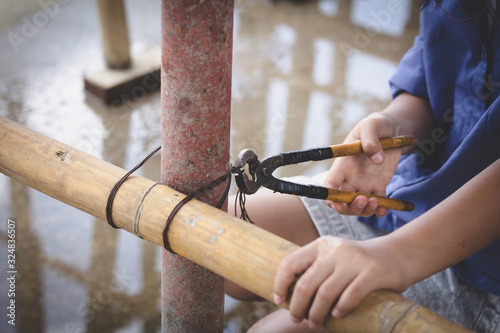 Poor children working in construction, Illegal child labor, Concepts of human trafficking and human rights