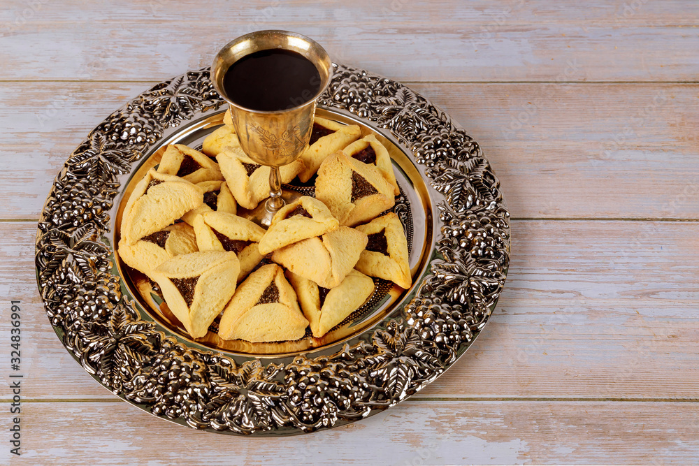 Carnival with hamantaschen cookies Purim jewish holiday Carnival with hamantaschen cookies Purim jewish holiday