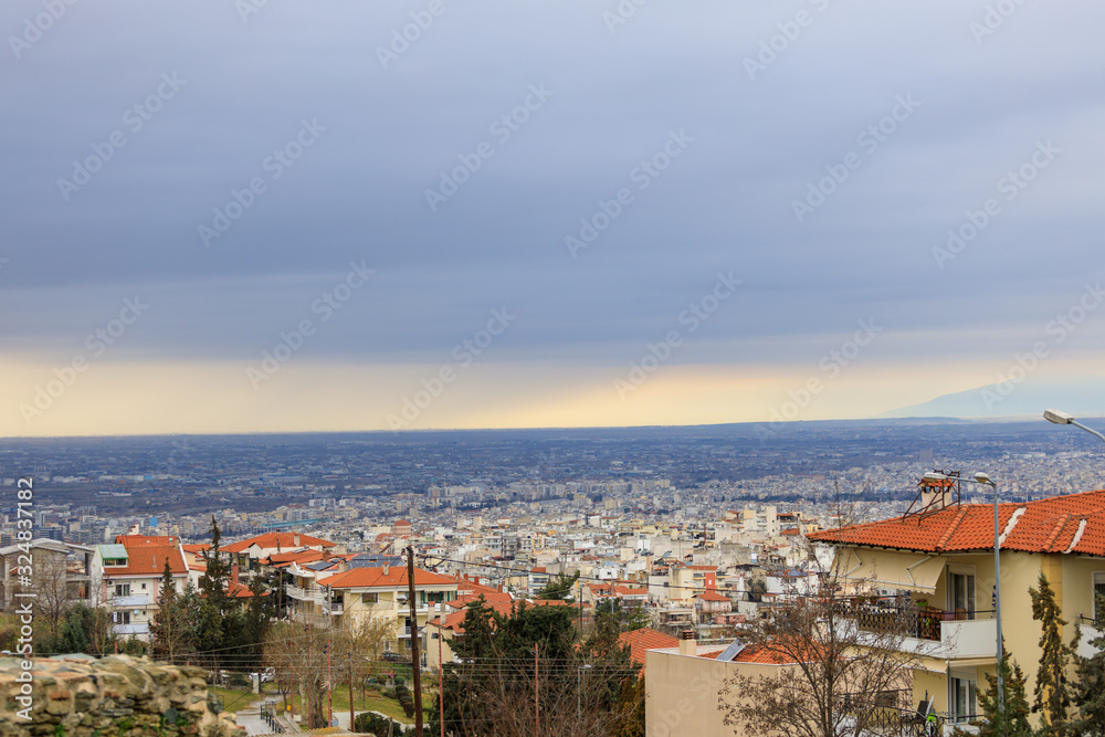 Thessaloniki city view in cloudy  from the mountain