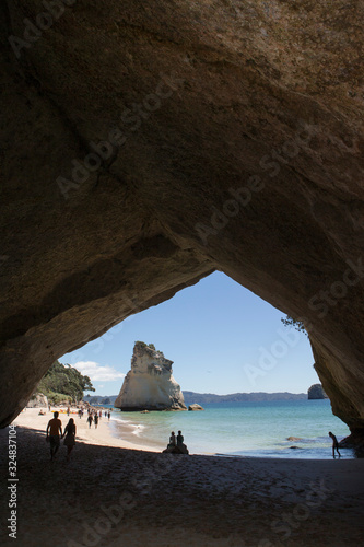 Coromandel New Zealand Cathedral Cove Hahei. Coast. Rocks and cave. Beach © A