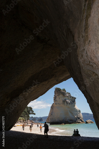 Coromandel New Zealand Cathedral Cove Hahei. Coast. Rocks and cave. Beach © A