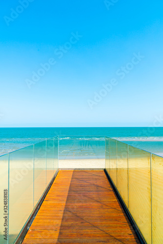 walkway and stair with ocean sea view point background
