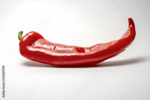 Sweet Red Kapia Peppers on white background. long Kapya Pepper Red fruit from Portugal , China , India, Italy  photo