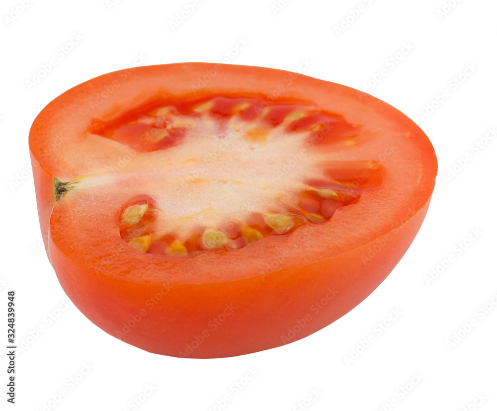 Half cutted plum red tomato isolated on white background. Half cutted plum red tomato isolated on white background.