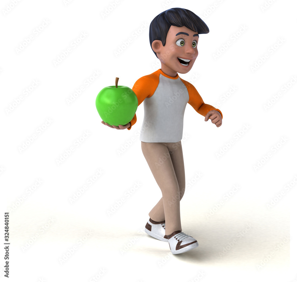 Fun 3D cartoon Asian teenager . Fun 3D cartoon Asian teenager .