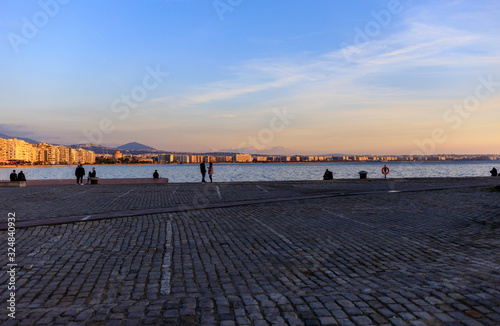 seafront in thessaloniki at sunset