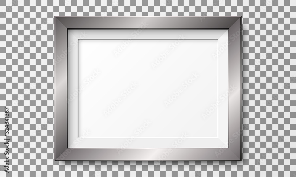 Obraz Realistic horizontal metal picture frame isolated on transparent background.